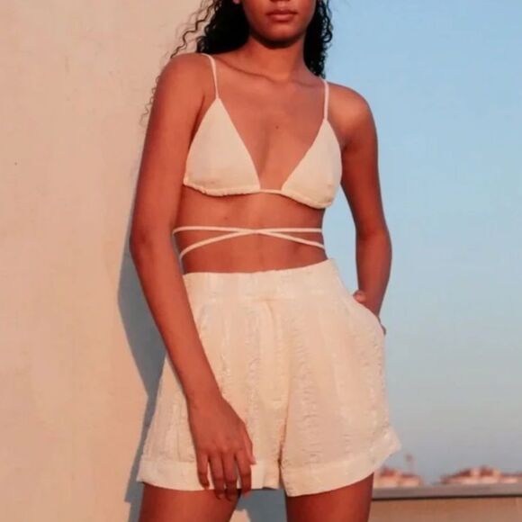 The Handloom Los Angeles Lush Short High Waisted Ivory Cotton Made in Turkey S - Picture 16 of 16